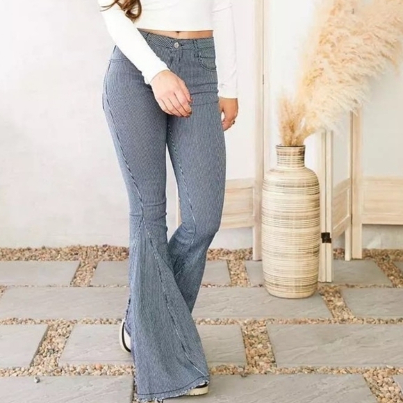 NWT Saints & Hearts Flare High-Rise Pinstripe Denim Jeans - Picture 2 of 14